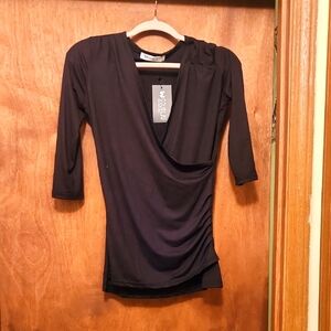 DOUBLJU Black 3/4 Sleeve Wrap Top Small NWT